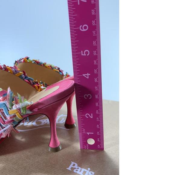 Meroine Pink Rainbow Woven 85mm raffia fringe heels mules D976 - Picture 8 of 11